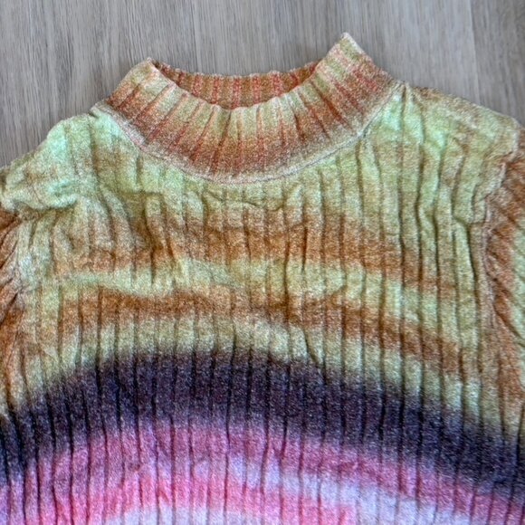 ** ANTHROPOLOGIE Pilcro Velour Multicolor Turtleneck Ribbed Bell Sleeve Sweater - Picture 6 of 8